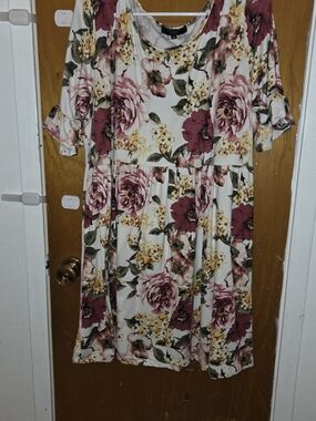 Vibe Floral Midi Dress in Cream and Dusty Rose